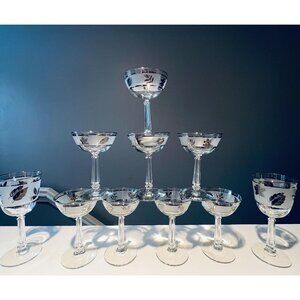 Vintage Hollywood Regency Libbey Frosted Silver Leaf Glassware